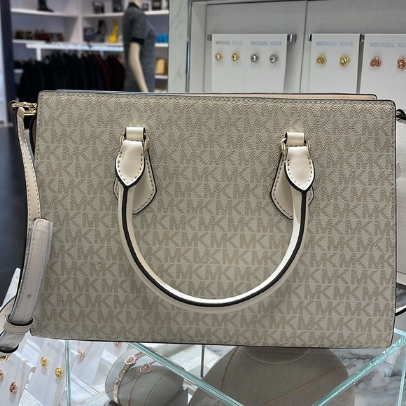 Michael Kors Sheila Medium Signature Logo and Metallic Satchel Crossbody CZ NWT - Picture 7 of 16